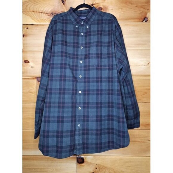 Roundtree & Yorke Shirt Men's 3XT Red,Green Plaid Long Sleeve Button Down - Picture 1 of 12